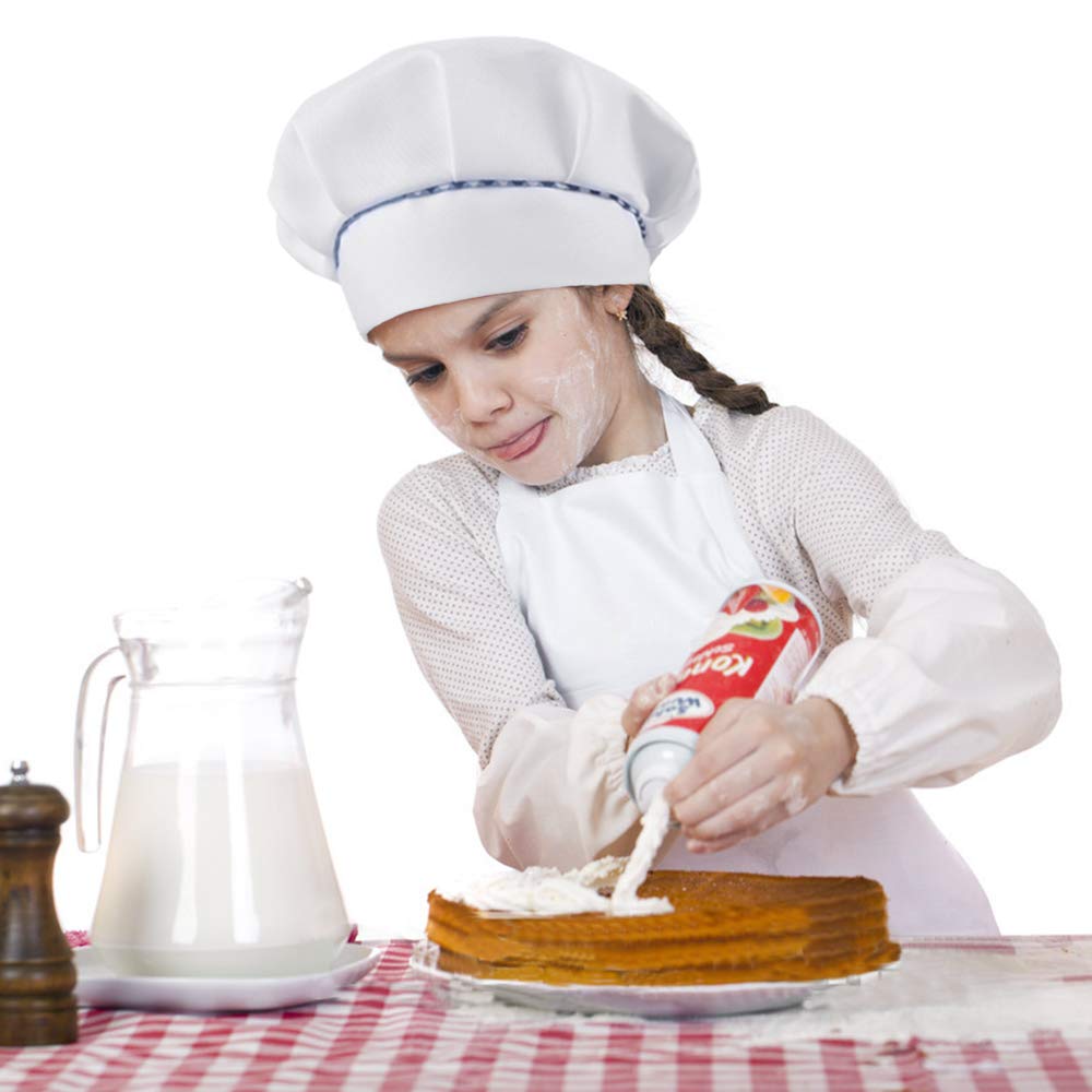 Sunland Kids Apron And Hat Set Children Chef Apron For Cooking Baking Painting White(M:6-12 Years)
